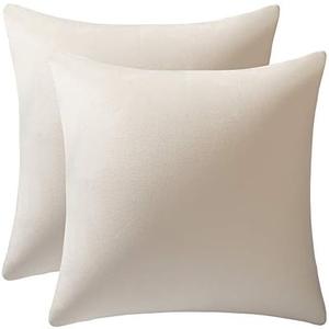 DEZENE Couch Pillow Covers 22x22 Cream: 2 Pack Cozy Soft Velvet Square Throw Pillow Cases for Farmhouse Home Decor