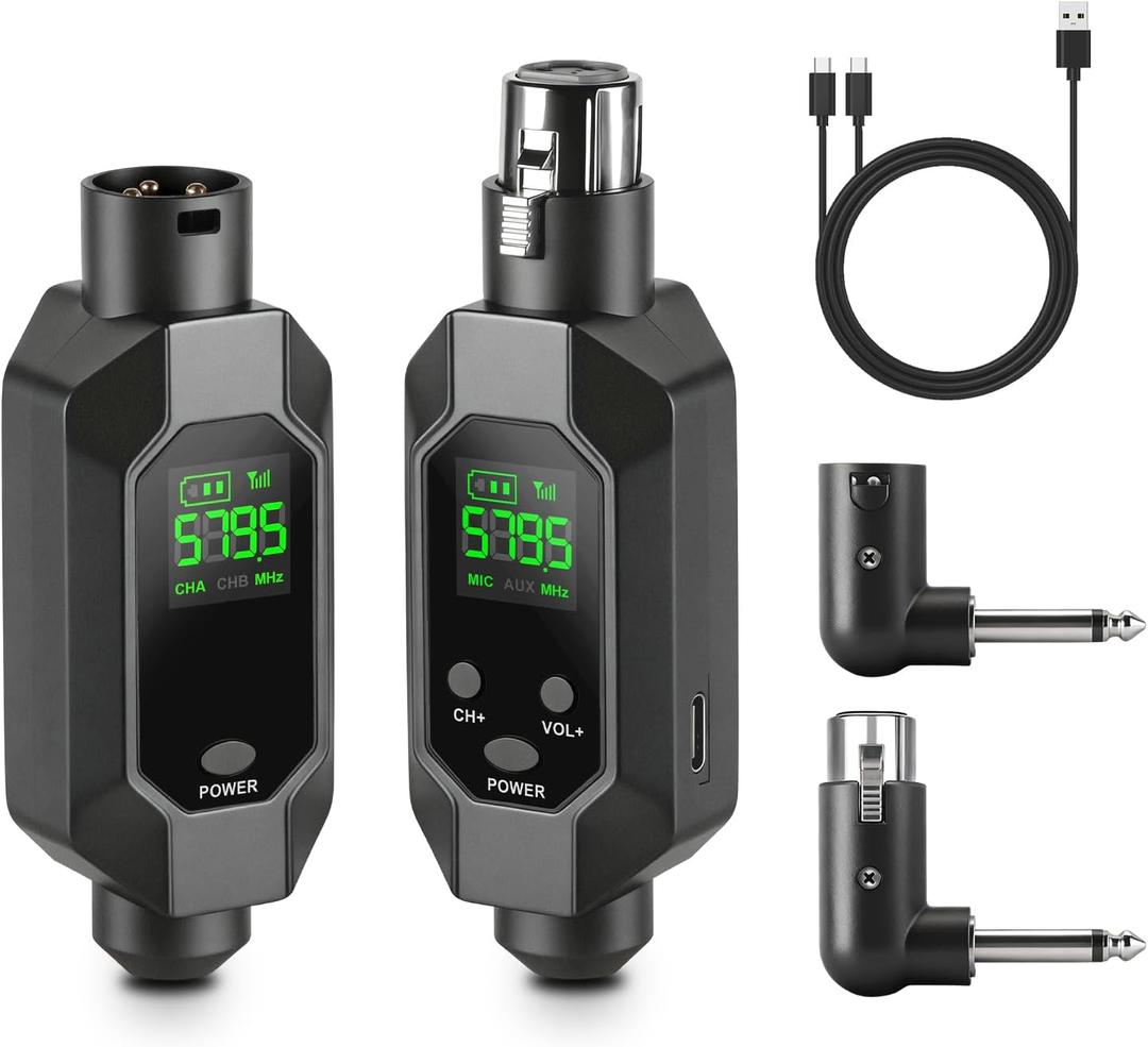 Wireless XLR Transmitter and Receiver UHF wireless microphone adapter for 164ft Range 8Hours Battery wireless mic adapter for Condenser, Dynamic Mics, Mixer, PA System