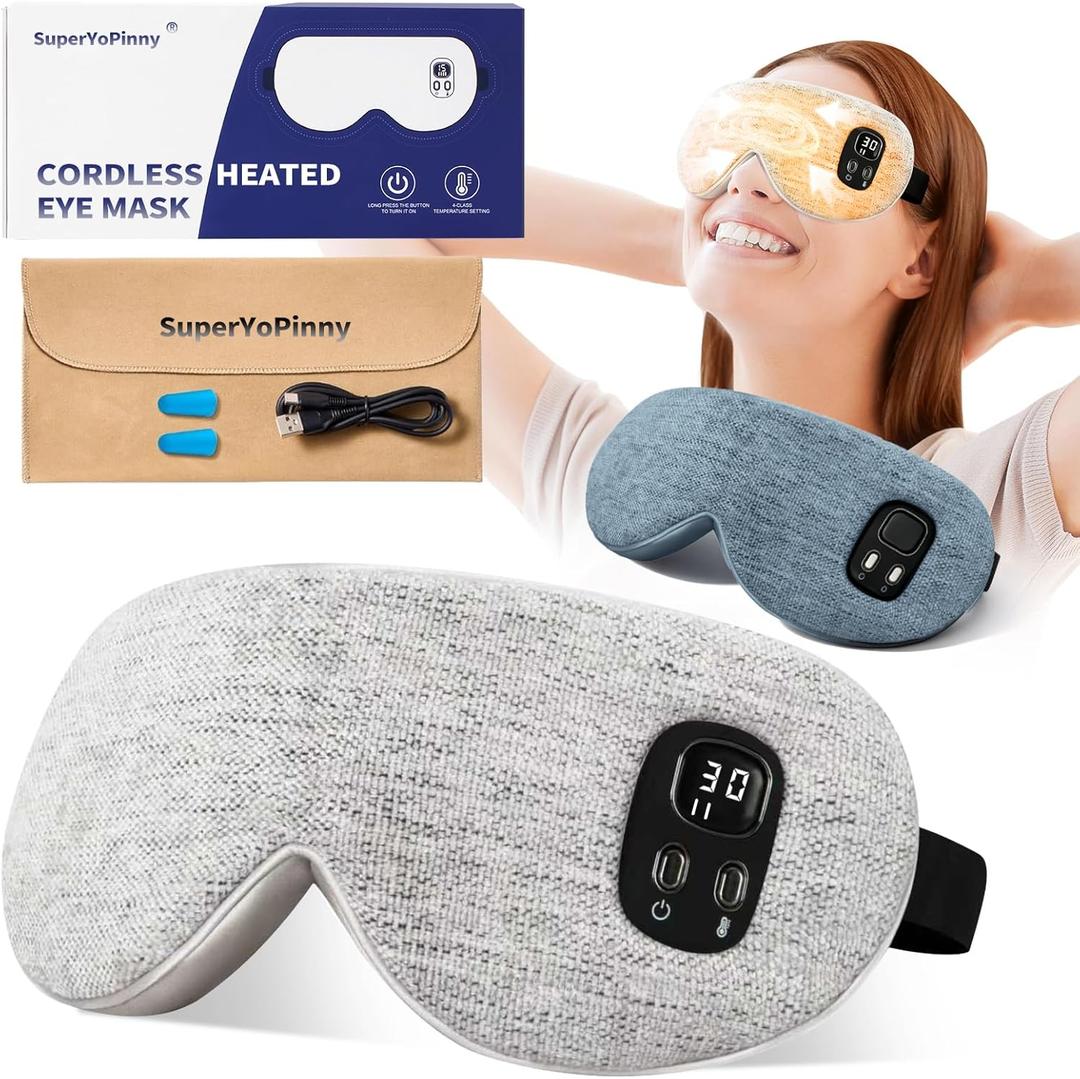 Heated Eye Mask - Cordless Eye Mask for Dry Eyes, Eye Relief, Improved Sleep, Washable Eye Heating pad for Travel Removable for Cleaning and 2 Covers, 4-Level Timing and Temperature (Gray)