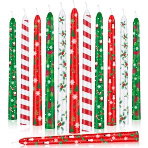 12 Pcs Christmas Taper Candles 10" Long Taper Candlesticks Unscented Christmas Candle Decorations for Holiday Party Gift Home Decor(Classic)