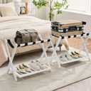 Fully Assembled Luggage Racks Pack of 2, Upgraded Bamboo Foldable Suitcase Stand with 5 Nylon Straps, 26.77" Thickened Luggage Stand Holder with Shelf for Guest Room Bedroom Hotel, White