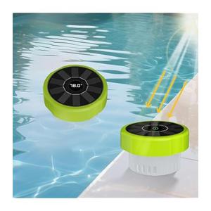 Pool Chlorine Floater with Temperature Display, Floating Chlorine Dispenser Fit for 1" and 3" Tablets Solar Charging,Anti-Sinking Dispenser for Pond Spa Hot Tub Floating Easy Opening Green