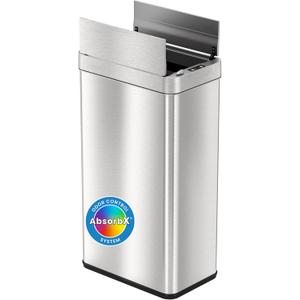 iTouchless 18 Gallon Wings Open Kitchen Trash Can with Lid and Odor Filter, Dog Proof Lid Lock 68 Liter Slim Stainless Steel Garbage Bin Home Office Bedroom Living Room Large Capacity Wastebasket (Brushed Silver 18 Gal Sensor)