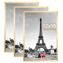 kennethan Picture Frame, Wall Gallery Poster Frames, Horizontal or Vertical Wall Mounting (Gold, 12x18-3 Pack)