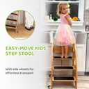 StrongTek Kids Step Stool, Step Ladder with Wheels & Safety Handles, 3-Tier Wooden Toddler Standing Tower, Convertible Chair with Non-Slip Steps, 350 lbs Capacity for Kitchen & Bathroom