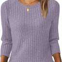 NORACORA Womens 3/4 Sleeve Sweater Tops Round Neck Tunic Blouses Dressy Pullover T Shirts for Business Casual Work (Large, Purple)