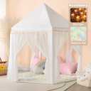 Princess Tent for Girls Indoor: with Rainbow Rug, Star Lights - White Play Tent for Kids, Girls Toys for Indoor Princess Games, 48x52"/ Rug, Little Star Lights, Projector