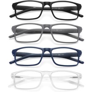MODFANS Reading Glasses Men Readers 4 Pack,Blue Light Blocking Reading Glasses Anti Glare/Eye Strain Filter UV,Rectangular Unisex Lightweight Frame Comfortable Spring Hinge Eyeglasses 1.75