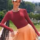 RUNNING GIRL Long Sleeve Workout Tops for Women Soft Crew Neck Basic Tight Cropped Top Casual Seamless Shirt (X-Large)