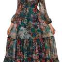 Womens Summer Dresses,Floral Patterns Vintage Elegant Cocktail Long Sleeve Boho Casual Maxi Wedding Guest Dresses for Women, X-Large