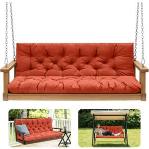 Porch Swing Cushions,Outdoor Cushions 3 Seater Replacement with Backrest, Waterproof Thickened Bench Cushion with Ties for Porch, Patio,Outdoor, Backyard and Garden (Orange 60 * 40 in)