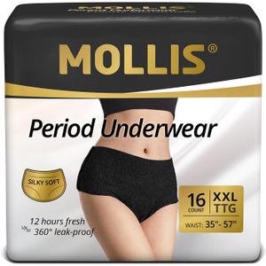 MOLLIS Disposable Period Underwear for Women, Postpartum Panties, Maternity Knickers Heavy Flow Leak Proof, Black (XX-Large, Count, 16)