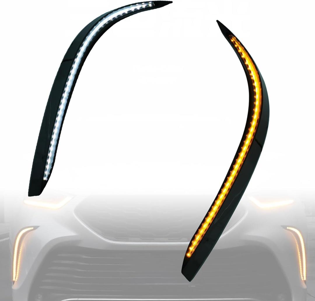 Switchback White/Amber LED Front Bumper Fog Daytime Running Lamp Dynamic Sequential LED Turn Signal Light Function Compatible with Toyota Highlander 4TH 2021 2022 2023 XSE