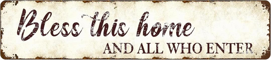 Farmhouse Bless This Home Metal Sign - 16x4 Inch Rustic Family Wall Art with Vintage Finish, Entryway Decor for Christian Households and Cozy Kitchens, Heartwarming Housewarming Gift (QQ-67)