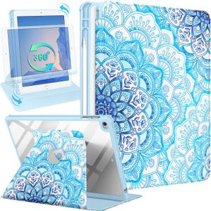Kidcube for iPad 5th/6th Generation Case, for iPad Air 1st/2nd Gen, for iPad Pro 9.7 Inch Case Women Girls Folio Cover with Pencil Holder Cute Unique Design Pretty Rotating Stand Teens Cases 2018/2017