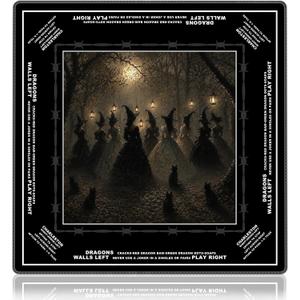 Black Halloween Witch Cat Mahjong Mat for Table 31.5x31.5,Board Games Gifts
