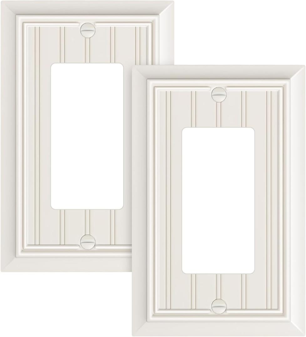 2-Pack Classic Beadboard Decorator Wall Plate Cover, Light Almond Decorative Switch Plates and Outlet Covers, Durable Natural Bamboo Fiber Wall Plates for Electrical Outlets, Receptacle, GFCI Outlet