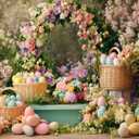 7x5ft Easter Backdrop Colorful Eggs Flowes Floral Background for Kids Newborns Birthday Parties Baby Showers Photo Booth Studio Props