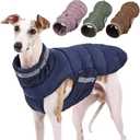 PlentiVive Dog Winter Coat, Athletic Fit Puffer Vest for Whippet Greyhound, Water-Resistant Fleece Lined Jacket with Adjustable Cocoon Fit for Cold Weather (Blue, Medium)