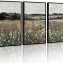 SHENIFY Vintage Landscape Framed Wall Art Meadow Flowers Farmhouse Decor Retro Classic Painting for Kitchen Living Room Bedroom Bathroom - 12x16in3pcs Black Framed