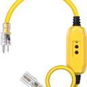 DEWENWILS 3Ft Automatic GFCI Extension Cord Outdoor, 12/3 SJTW Heavy Duty Extension Cord, Power Cord with LED Lighted 3 Prong Plug, 15A/125V/1875W, Yellow, UL Listed