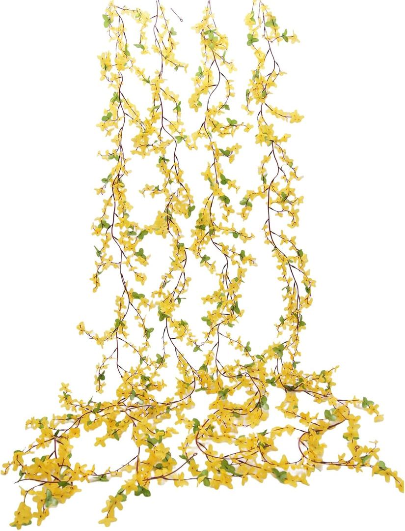 FERIAL 4Pcs Artificial Flowers Vine Spring Yellow Silk Flowers Garland Artificial Jasmine Vines for Decoration Fake Flower Vine Hanging Ivy for Home Indoor Outdoor Wall Party Wedding Arch