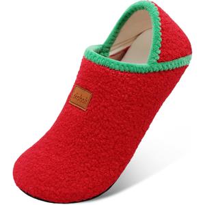 XIHALOOK House Slippers for Women Men Cozy Sock Shoes with Soft Rubber Sole Slip On for Indoor/Outdoor (Red)