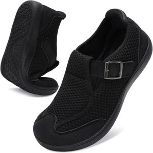 BARERUN Womens Walking Shoes Wide Diabetic Shoes for Women Slip On Barefoot Orthopedic Bunion Neuropathy Arthritis Edema Bunion Sneakers Indoor Outdoor with Zero Drop Rubber Sole (6.5 Wide, Black)
