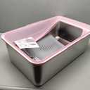 Stainless Steel Litter Box | XXL Deepened 8" Design Enclosed Box with Lid for Big Cats | High Sided, Anti-Urine Leakage | Non-Stick Bottom & Includes Litter Mat & Metal Scoop(Cute Pink)