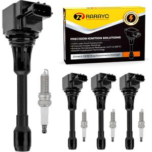 RARAYC Set of 4 Ignition Coil Pack & Spark Plugs Compatible with Nissan 2007-2019 Altima/ Rogue/ Sentra L4 Compatible with Infiniti FX50/ M56 V8 Replaces UF549 & 9029 Fix Misfire & Check Engine Light