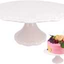Round White Ceramic Cake Stand 8 Inch, Decorative Cupcake Stand, Dessert Display Plates for Snacks and Cookies, Baby Shower, Birthday, Wedding Party Decor