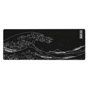 Japanese Gaming Mouse Pad Black Mouse Pad Kanagawa Large Mousepad Non-Slip Rubber Base Waterproof with Stitched Edges for Gaming Office Home, 31.5x11.8x0.12 Inch (Black Wave)