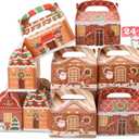 SAITI 24 Pieces Christmas Cookie Boxes for Gift Giving, 3D Christmas Treat Boxes 3 Designs Gift Boxes for Holiday Xmas Goody Party Favors (1 Count (Pack of 24), Multicolor)
