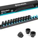 DURATECH 3/8" Drive Stubby Impact Socket Set, Low Profile Impact Sockets, 14-Piece, Metric, Size Covers 6-19mm, Cr-Mo Steel, Organized in Magnetic Storage Rail