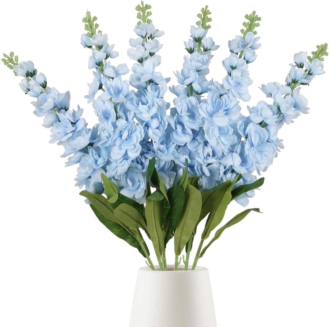 IPOPU 6pcs Delphinium Artificial Flowers 36.22in Silk Flowers Snapdragon Flowers Hyacinth Artificial Flowers Long Stem Flowers for Wedding Home Floral Centerpieces Decor(Light Blue)