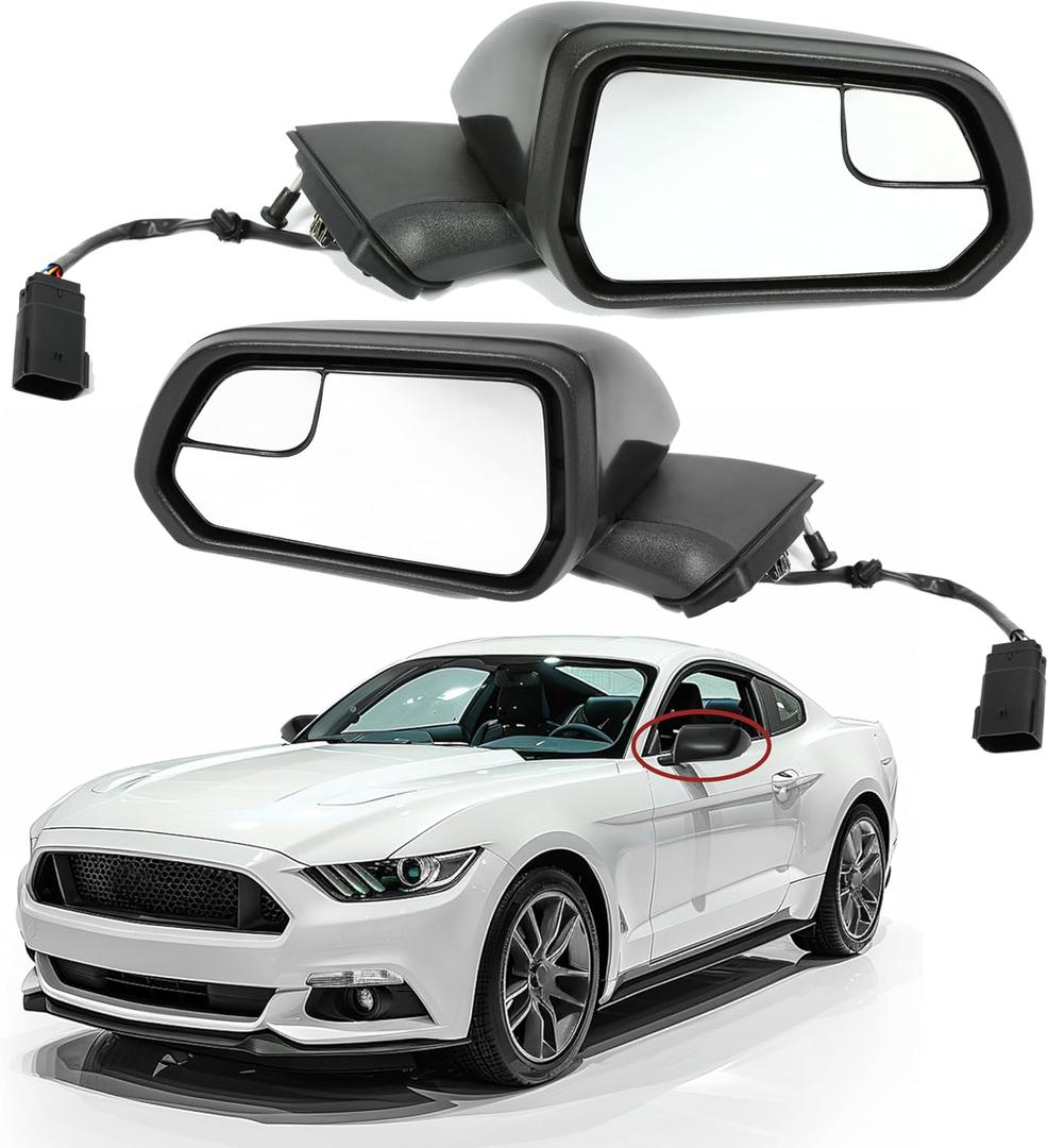 HECASA Power Mirror 3 Pins Compatible with 2015-2020 Ford Mustang Replacement for FO1321595 FO1320595 FR3Z17682M-PFM FR3Z17D742AAPTM FR3Z17683L-PFM FR3Z17D743AAPTM Pair Black (Driver & Passenger Side)