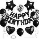 27 Pcs Black Birthday Decorations, 3D Foil Black Happy Birthday Balloon Banner, Pentagram Heart Foil Balloons Confetti Balloons Kit For Boys Girls Birthday Party Supplies