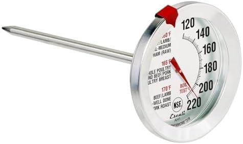 Escali AH1 Stainless Steel Oven Safe Meat Thermometer, Extra Large 2.5-inches Dial, Temperature Labeled for Beef, Poultry, Pork, and Veal Silver NSF Certified