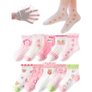 Toddler Baby Girl Lace Mesh Crew Socks, Princess Mary Jane Dress Socks, 10 Pairs (3-5T, Style4)