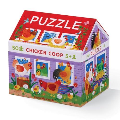 Crocodile Creek 50-Piece Jigsaw Puzzle - Fun Table or Floor Puzzles for Kids Ages 4-6 and Up - Includes Heavy-Duty Shaped Box for Storage - Chicken Coop - 14" x 18" Finished