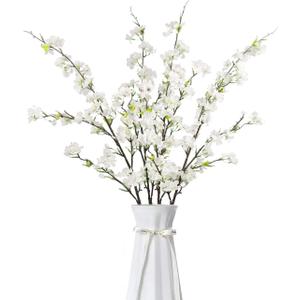 4Pcs Artificial Cherry Blossom Flowers 43 Inch Long Stem Cherry Blossom Decor Fake Flower for Home Wedding Outdoor Decoration (White)