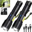 Rechargeable Flashlights High Lumens 2 Pack, Super Bright Flashlight Led Flash Light, 7 Modes with COB Work Light, IPX6 Waterproof for Outdoor Camping Hiking