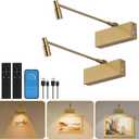 Wireless Picture Light for Wall with Adjustable LED Beam, 8000mAh Rechargeable Art Light for Paintings, Dimmable and Zoomable Spotlight for Gallery, Living Room, Hallway (Gold, 2 Pack)