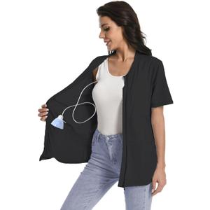 Post Mastectomy Zip Up Shirts with Drain Pockets Surgery Recovery Must Haves Clothing Comfy Short Sleeve Shirts (XX-Large, Black)