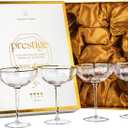Small 5 oz Octagonal Prestige Coupe Glasses with Gold Rims for Cocktails and Champagne | Set of 4 | Crystal Angled Long Stemmed Glassware for Espresso Martini, Daiquiri, Gimlet, Cosmopolitan