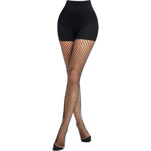 QWD Black Fishnet Tights For Women High Waist Tummy Control Shapewear Leggings Fishnet Pantyhose (Medium)