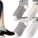 CHUNFO Womens Socks Ruffle Ankle Striped Bows Argyl Plaid Dots White Cotton Sock Crew Size5-9 Size6-11