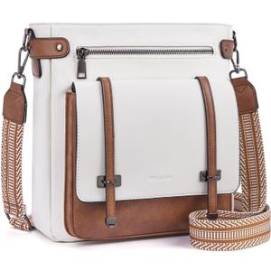 Roulens Crossbody Bags for Women,Multi Pocket Crossbody Purses Vegan Leather Shoulder Handbags Travel Purse Adjustable Strap (Beige/Brown)