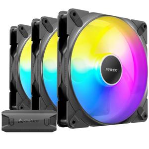 Antec Tranquil 140 ARGB, 140mm x 25mm Case Fans, ARGB PWM Fans, 1500RPM, 89.72CFM, 1.82mmHO, 4 Pin PWM & 3 Pin LED Connector, 120mm Fan, Tranquil ARGB Series 3 Packs