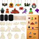 3 x Jenaai 72 Pcs Halloween DIY Wooden Magnets Crafts Kit Refrigerator Decoration Halloween Painting Magnetic Stickers Pumpkins Bats Ghost Hanging Magnets for Garage Door Mailbox Decor